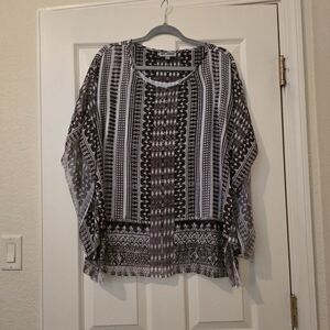 JM Collection Womens Printed Butterfly-Sleeve Pullover Blouse